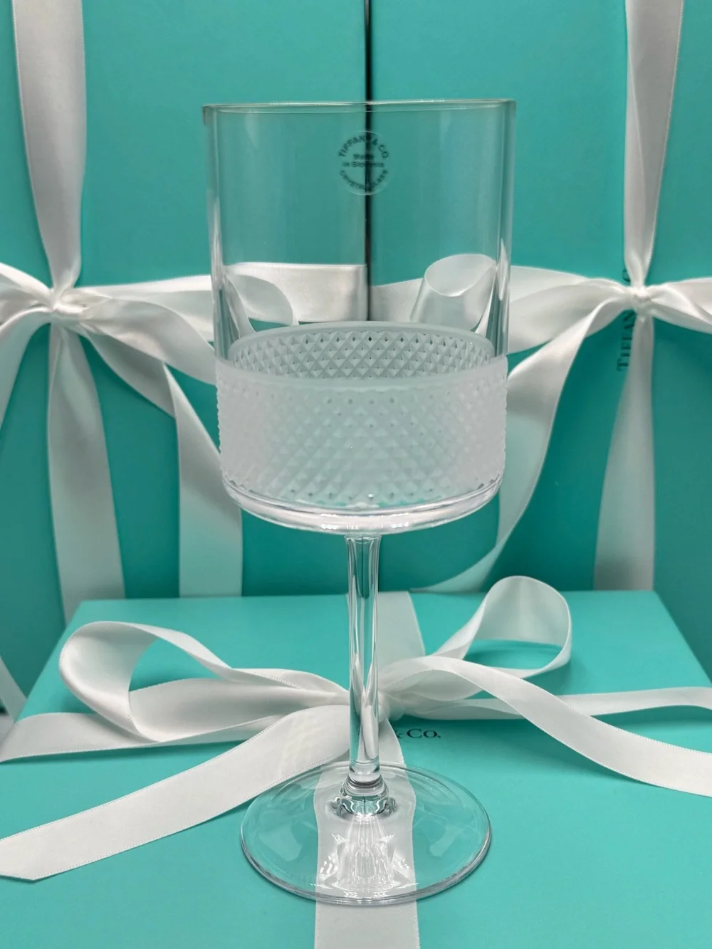 NEW - Tiffany & Co. Diamond Point Lead Crystal Wine Glass Clear W/ Tiffany’s Box